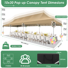 Hoteel 10x30 Pop up Canopy, Pop up Party Tent with 6 Removable Sidewalls, Outdoor Event Gazebo, Commercial Canopy Tents for Parties Wedding