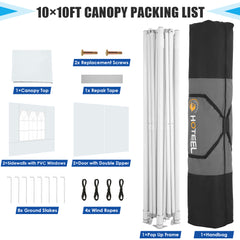 Hoteel 10x10 Heavy Duty Canopy Tent with 4 Sidewalls, Commercial Instant Shelter Tent for Parties, Wedding Event, Adjustable Outdoor Canopy with Carry Bag, 4 Ropes & 8 Stakes