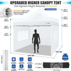 Hoteel 10x10 Heavy Duty Canopy Tent with 4 Sidewalls, Commercial Instant Shelter Tent for Parties, Wedding Event, Adjustable Outdoor Canopy with Carry Bag, 4 Ropes & 8 Stakes