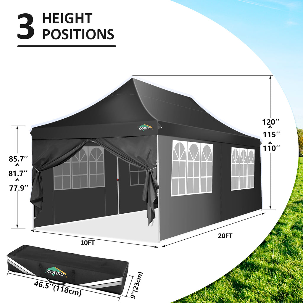 COBIZI 10'x20' Pop up Canopy Tent with 6 Removable Sidewalls, Instant