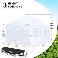 COBIZI 10x20 Pop Up Canopy Tent with 6 Removable Sidewalls,Easy Up Commercial Canopy with Upgrade Raised Roof,Waterproof and UV50+ Gazebo with Carry Bag