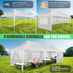 HOTEEL 10x30 Pop Up Canopy Tent with 8 Sidewalls, Heavy Duty Wedding Event Tents, Party Gazebo with Roller Bag,UPF 50+ Windproof Waterproof,Black