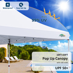 COBIZI 10x20 Pop Up Canopy Tent with 6 Removable Sidewalls,Easy Up Commercial Canopy with Upgrade Raised Roof,Waterproof and UV50+ Gazebo with Carry Bag