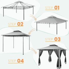 Hoteel 10x10 Gazebos for Patios, Canopy Tent Outdoor Gazebo Backyard Gazebo Patio with Mosquito Netting and Double Roof for Party, Wedding, BBQ and Event