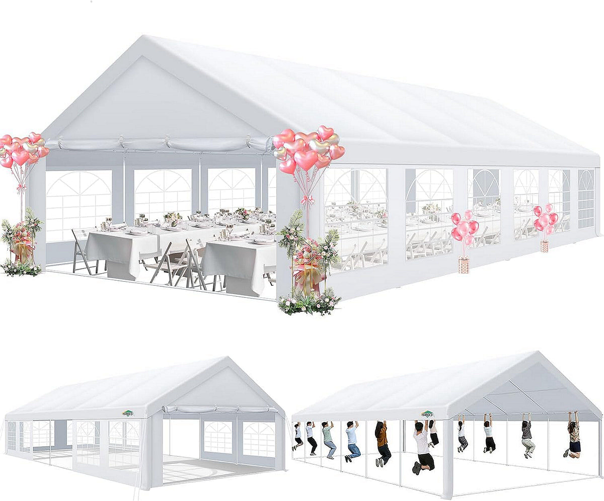 COBIZI 20'x 40' Large Heavy Duty Outdoor Canopy Party Tent & Carport, Upgraded Wedding Event Shelter gazebo with 8 Removable Sidewalls, Big Tent for Birthday Party, Outdoor Event, Wedding, White