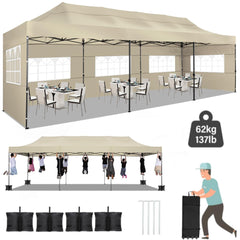 YUEBO 10x30 Heavy Duty Canopy with 8 Sidewalls,Outdoor Carport with Roller Bag,Pop up Tents for Parties,Wedding,Commercial,Gray