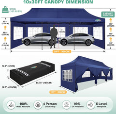 HOTEEL Heavy Duty 10x30 Commercial Tent,Pop up Canopy for Parties,Wedding,Waterproof Gazebos with 8 Sidewalls,Dark Blue