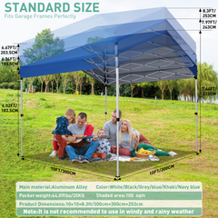 Hoteel 10x10 Carport Canopy Tent with 1 Sidewall, 3 Adjustable Height Portable Garage, Instant Outdoor Carports with 8 Stakes, 4 Sandbags & Ropes for Motorcycle, Garden Tool, Commercial, Dark Blue