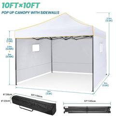 YUEBO 10x10 FT Outdoor Pop Up Canopy Tent Heavy Duty Commercial Instant Shelter Waterproof Party Tent Gazebo with 4 Removable Sidewalls