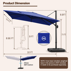 COBIZI 10x10ft Square Outdoor Patio Umbrella Cantilever Umbrella Large Offset Hanging Umbrella Aluminum Umbrella with 360°Rotation Adjustable Garden Pool Umbrella,Navy blue