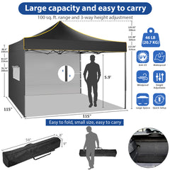 HOTEEL Canopy Tent 10x10 Pop Up Canopy,Outdoor Easy Up Canopy With Sidewalls,Portable Event Tent for Backyard,Parties,Camping,Commercial,Black