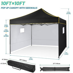 HOTEEL Pop Up 10x10 Canopy Tent, Outdoor Heavy Duty Vendor Tent with Sidewalls,Easy Up Canopy with Mesh Window,UPF 50+, Black