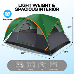 COBIZI 8-10 Person Camping Tent, Waterproof Family Tent with Removable Rainfly, Large Spacious Outdoor Tent with Mesh Ventilation, Easy Setup Portable Tent for Camping, Hiking, Backpacking, Family Trips