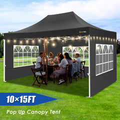 Hoteel 10x15 Heavy Duty Canopy Tent with 4 Sidewalls, Pop up Canopy for Parties Wedding, Commercial Easy up Gazebo with Roller Bag, UV 50+ &, Black