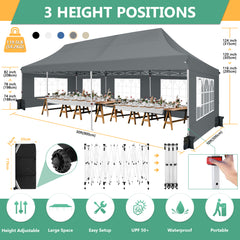 Hoteel 10x30 Pop up Canopy, Pop up Party Tent with 6 Removable Sidewalls, Outdoor Event Gazebo, Commercial Canopy Tents for Parties Wedding, Gray