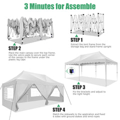 HOTEEL Canopy 10'x20' Pop Up Canopy Tent Heavy Duty Waterproof Adjustable Commercial Instant Canopy Outdoor Party Canopy Parties,Wedding,Outside Patio,Event,Backyard,White