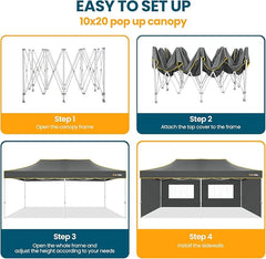 HOTEEL 10'x20' Heavy Duty Pop Up Canopy Tent,Commercial Open Air Gazebo,Hexagonal Frame & Roller Bag,Outdoor Weddings, Parties, Events (Gray)