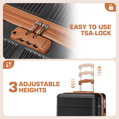 HOTEEL Luggage 3 Piece Set, Suitcase Set with Spinner Wheels & TSA Lock Hardside Lightweight Luggage Set 20in+24in+28in, Black