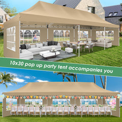 Hoteel 10x30 Pop up Canopy, Pop up Party Tent with 6 Removable Sidewalls, Outdoor Event Gazebo, Commercial Canopy Tents for Parties Wedding