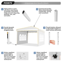 HOTEEL Pop up Canopy Tent 10x10 Commercial Instant Canopy with 4 Sidewalls & Carry Bag,Portable Tent for Parties Beach Camping Party Event Shelter Sun Shade,White