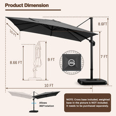 HOTEEL 10ft Patio Umbrella Outdoor Square Large Cantilever Windproof Offset and Heavy Duty Sun Umbrella for Garden Deck Pool，Gray