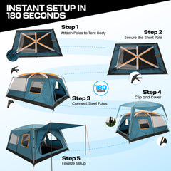 COBIZI 10 Person Camping Tent, Instant Setup 3 Minutes Large Family Tent with Removable Awning, Waterproof 2 Room Tent with UV Protection & Windproof, Spacious Portable Cabin Tent for Camping, Hiking, Family Trips, Backyard