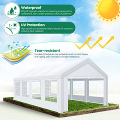 COBIZI 13‘x26’ Party Tent, Heavy-Duty Waterproof Outdoor White Gazebo, Event Canopy, Wedding Tarp, Suitable for Parties, BBQs, Commercial Use, with Removable Side Wall Windows