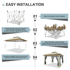 COBIZI 12x12 Outdoor Gazebo Pop Up Gazebo Canopy with Mosquito Netting Patio Tent Backyard Canopy with 2-Tiered Vented Top 3 Adjustable Height