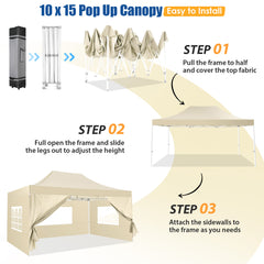 HOTEEL 10x15 Pop Up Canopy Tent Heavy Duty with 4 Sidewalls,Tents for Parties Outdoor Canopy Event Tent Wedding with Roller Bag,UV 50+ & Upgraded No Water Accumulation,Thick Hexagonal Legs