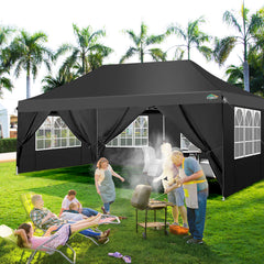COBIZI 10'x20' Pop up Canopy Tent with 6 Removable Sidewalls, Instant Outdoor Canopy Shelter with Upgrade Raised Roof and Carry Bag