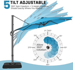 10’ x 10’ Patio Cantilever Sun Umbrella – Upgraded Enhanced Version – 360° Rotation & 5 Adjustment Angles – Aluminum Pool Parasol Square Outdoor Sun Umbrella for Courtyard, Garden, Terrace, Pool