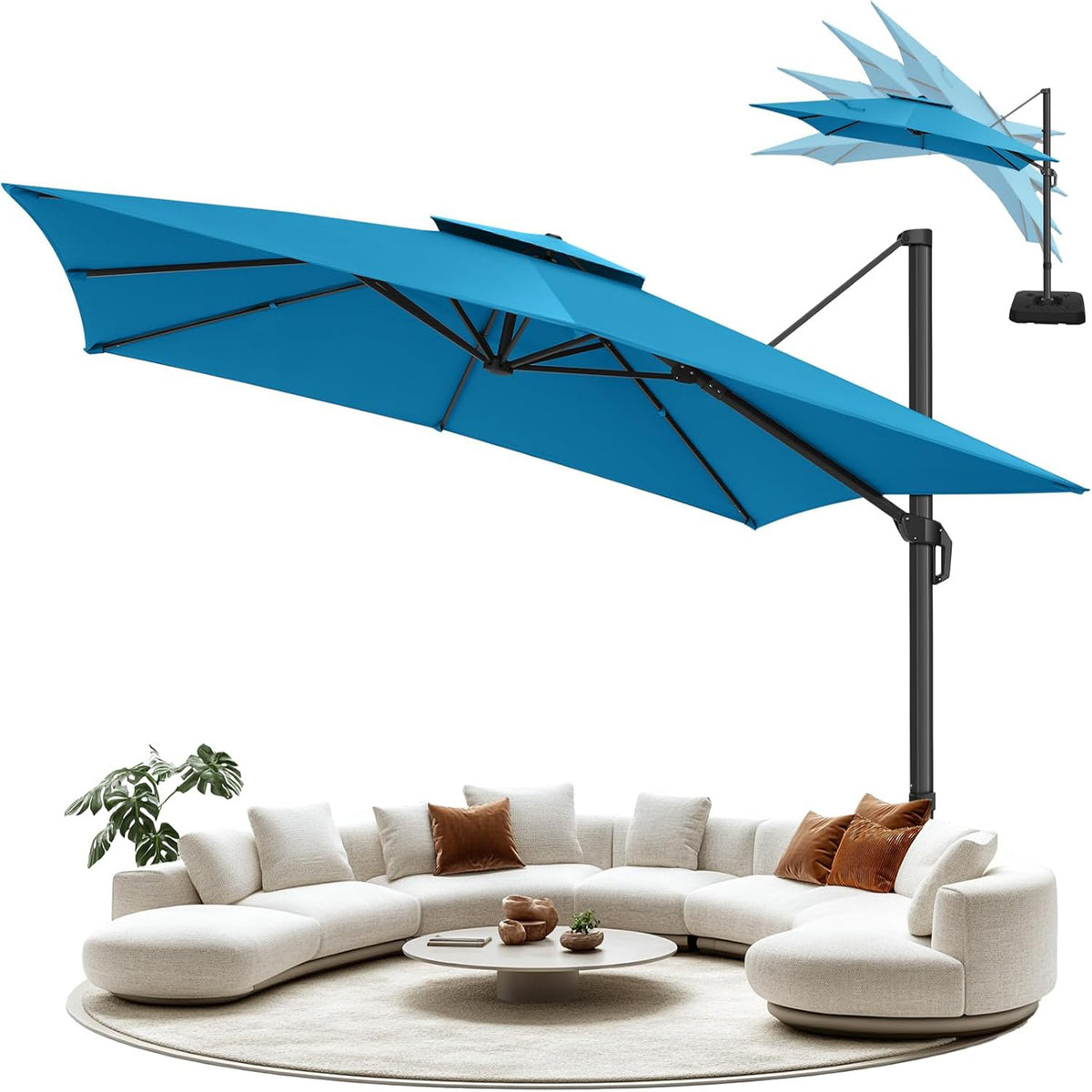 10’ x 10’ Patio Cantilever Sun Umbrella – Upgraded Enhanced Version – 360° Rotation & 5 Adjustment Angles – Aluminum Pool Parasol Square Outdoor Sun Umbrella for Courtyard, Garden, Terrace, Pool