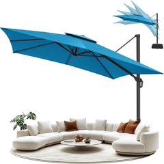 10’ x 10’ Patio Cantilever Sun Umbrella – Upgraded Enhanced Version – 360° Rotation & 5 Adjustment Angles – Aluminum Pool Parasol Square Outdoor Sun Umbrella for Courtyard, Garden, Terrace, Pool