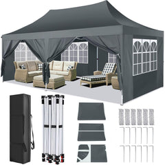 COBIZI 10'x20' Pop Up Canopy Tent with 6 Sidewalls, Wedding Party Tent Outdoor Canopy UV50+ Waterproof Canopy Tent Event Shelter, 3 Adjustable Heights, with Carry Bag, White