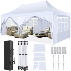 COBIZI 10x20 Canopy Tent with Sidewalls, 3 Adjustable Height Commercial Canopy, Pop Up Party Canopy with 12 Stakes & 6 Ropes,Khaki