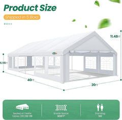 COBIZI 20'x 40' Large Heavy Duty Outdoor Canopy Party Tent & Carport, Upgraded Wedding Event Shelter gazebo with 8 Removable Sidewalls, Big Tent for Birthday Party, Outdoor Event, Wedding, White