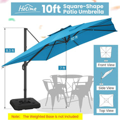 10’ x 10’ Patio Cantilever Sun Umbrella – Upgraded Enhanced Version – 360° Rotation & 5 Adjustment Angles – Aluminum Pool Parasol Square Outdoor Sun Umbrella for Courtyard, Garden, Terrace, Pool