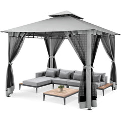 Hoteel 10x10 Gazebos for Patios, Canopy Tent Outdoor Gazebo Backyard Gazebo Patio with Mosquito Netting and Double Roof for Party, Wedding, BBQ and Event