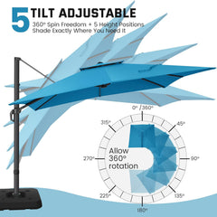 10’ x 10’ Patio Cantilever Sun Umbrella – Upgraded Enhanced Version – 360° Rotation & 5 Adjustment Angles – Aluminum Pool Parasol Square Outdoor Sun Umbrella for Courtyard, Garden, Terrace, Pool