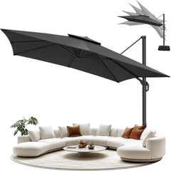 10’ x 10’ Patio Cantilever Sun Umbrella – Upgraded Enhanced Version – 360° Rotation & 5 Adjustment Angles – Aluminum Pool Parasol Square Outdoor Sun Umbrella for Courtyard, Garden, Terrace, Pool