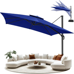 10’ x 10’ Patio Cantilever Sun Umbrella – Upgraded Enhanced Version – 360° Rotation & 5 Adjustment Angles – Aluminum Pool Parasol Square Outdoor Sun Umbrella for Courtyard, Garden, Terrace, Pool