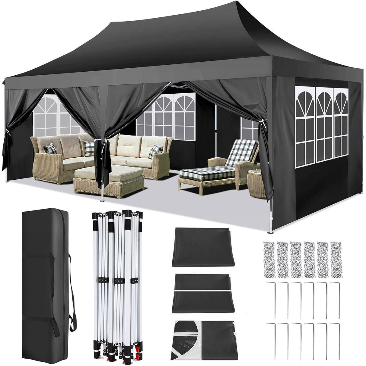 COBIZI 10'x20' Pop Up Canopy Tent with 6 Sidewalls, Wedding Party Tent Outdoor Canopy UV50+ Waterproof Canopy Tent Event Shelter, 3 Adjustable Heights, with Carry Bag, White