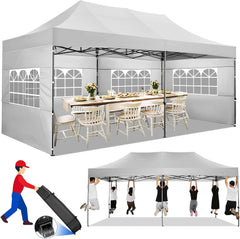 COBIZI 10x20 Pop up Canopy with 6 sidewalls Commercial Heavy Duty Canopy UPF 50+ All Weather Waterproof Outdoor Wedding Party Tents Gazebo with Roller Bag