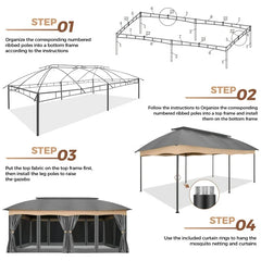 COBIZI Heavy Duty 12x20 Metal Patio Gazebo Outdoor Gazebo Canopy Tent with 6 Mosquito Netting and Curtains Gazebos Shelter 100% Waterproof with Double Roof for Party, Backyard, Deck, Garden, Gray