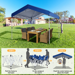 Hoteel 10x10 Carport Canopy Tent with 1 Sidewall, 3 Adjustable Height Portable Garage, Instant Outdoor Carports with 8 Stakes, 4 Sandbags & Ropes for Motorcycle, Garden Tool, Commercial, Dark Blue