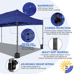 HOTEEL 10x30 Pop Up Canopy, Heavy Duty Canopy UPF 50+ All Season Wind Waterproof Commercial Outdoor Wedding Party Tents Gazebo with Roller Bag, Dark Blue