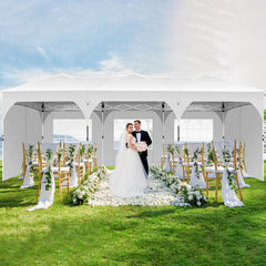 HOTEEL 10x30 Ez Up Pop Up Canopy Tent, Party Tents with One Push Central Button Air Vent, Instant Canopy Tent with Sidewalls & Reflective Strip