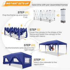 HOTEEL 10x20 Pop up Canopy Tents for Parties, Waterproof Canopy Tent with Sidewalls, Outdoor Gazebo Canopy with Carry Bag, Tent for Backyard, Wedding, Patio, Event, Commercial, Dark Blue