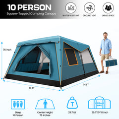 COBIZI 10 Person Camping Tent, Instant Setup 3 Minutes Large Family Tent with Removable Awning, Waterproof 2 Room Tent with UV Protection & Windproof, Spacious Portable Cabin Tent for Camping, Hiking, Family Trips, Backyard