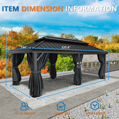 Hoteel 10'x12' Hardtop Gazebo, Outdoor Steel Double Galvanized Roof Canopy, Aluminum Frame Permanent Pavilion Metal Gazebo with Curtains and Nettings, Sunshade for Patios, Gardens, Lawns